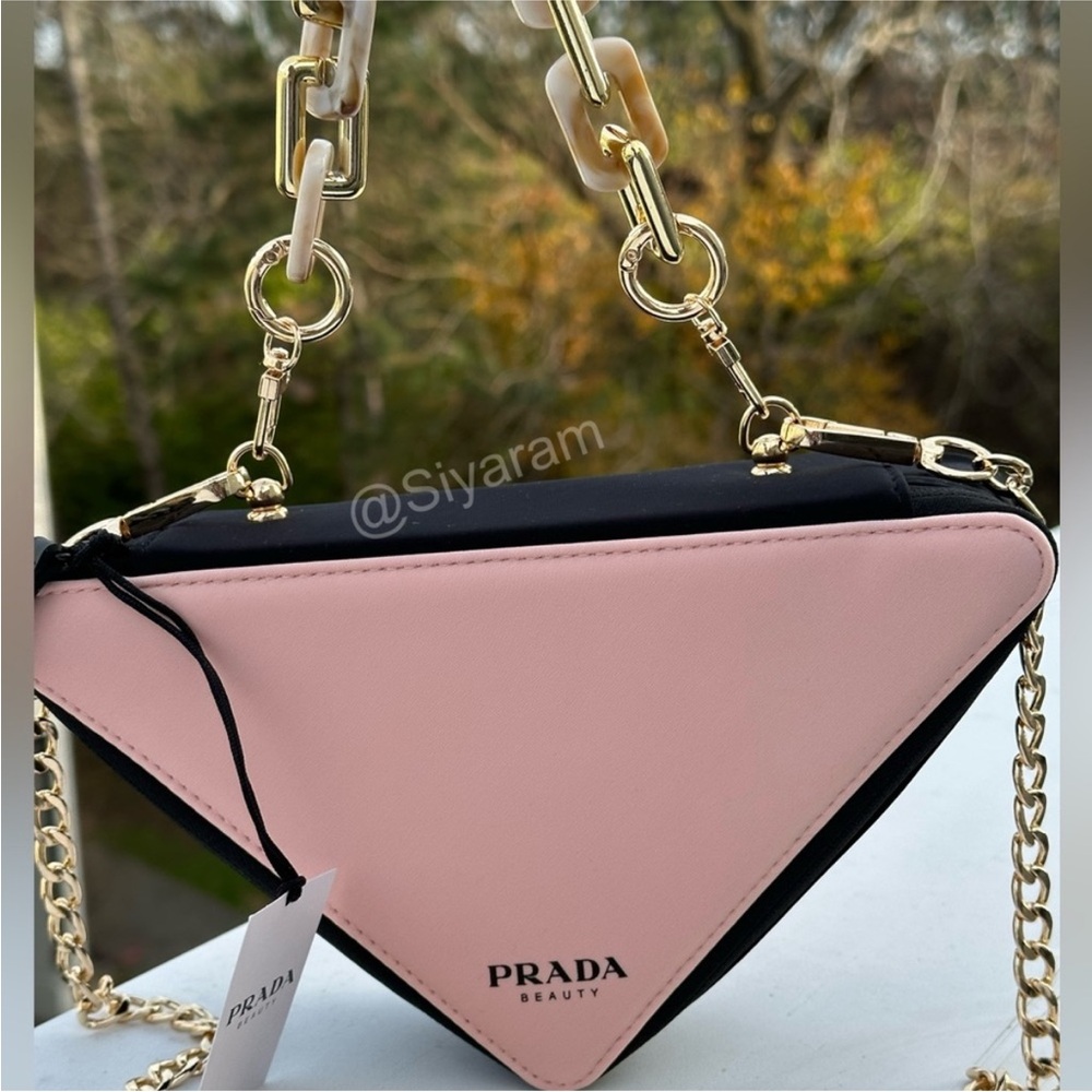 Prada Pink Triangle Clutch with Gold Chain - Picture 6 of 12